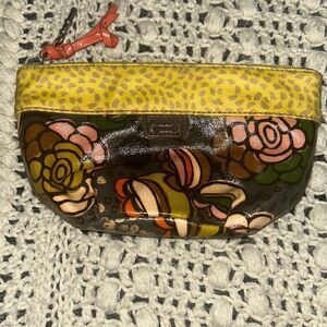 Fossil Yellow and Brown Floral Cosmetic Bag